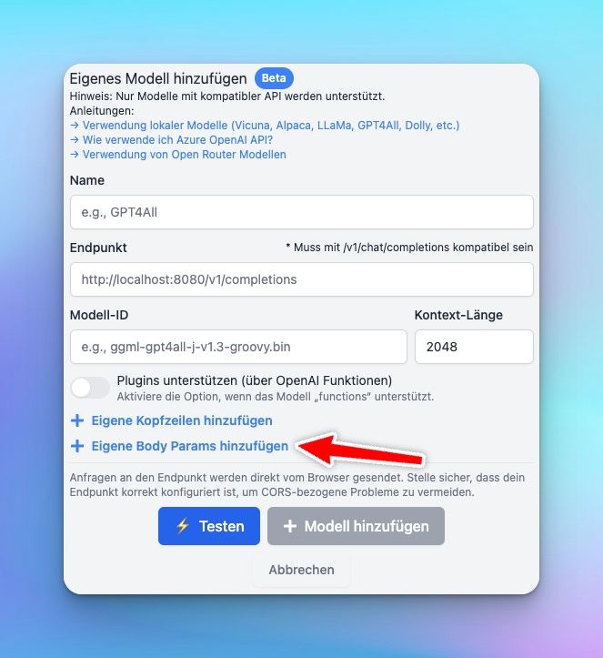 Einstellungsmöglichkeiten für Custom GPT Modelle