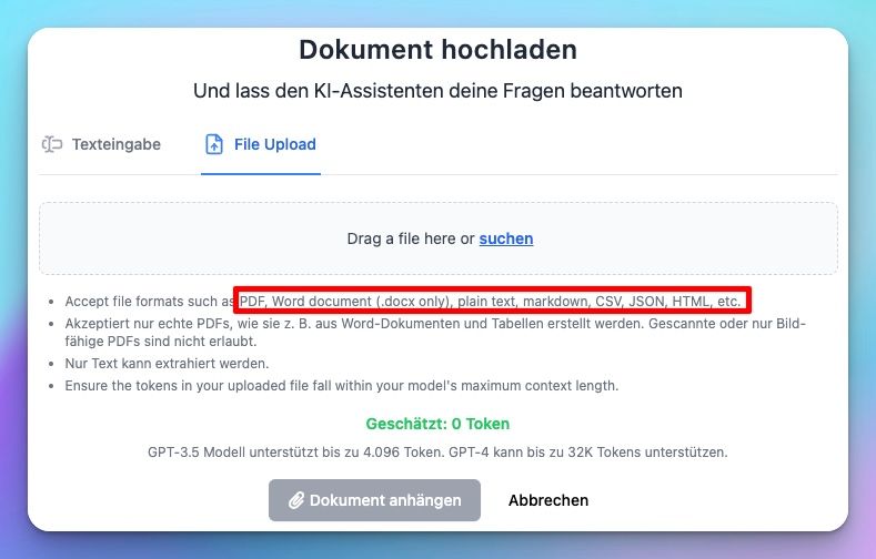 Upload von unterschiedlichen Dateiformaten